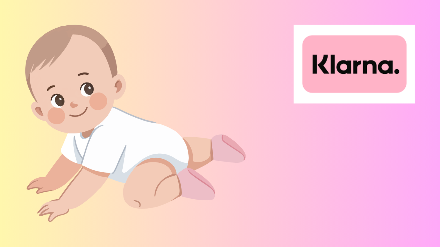 klarna logo and image of baby crawling with pink background