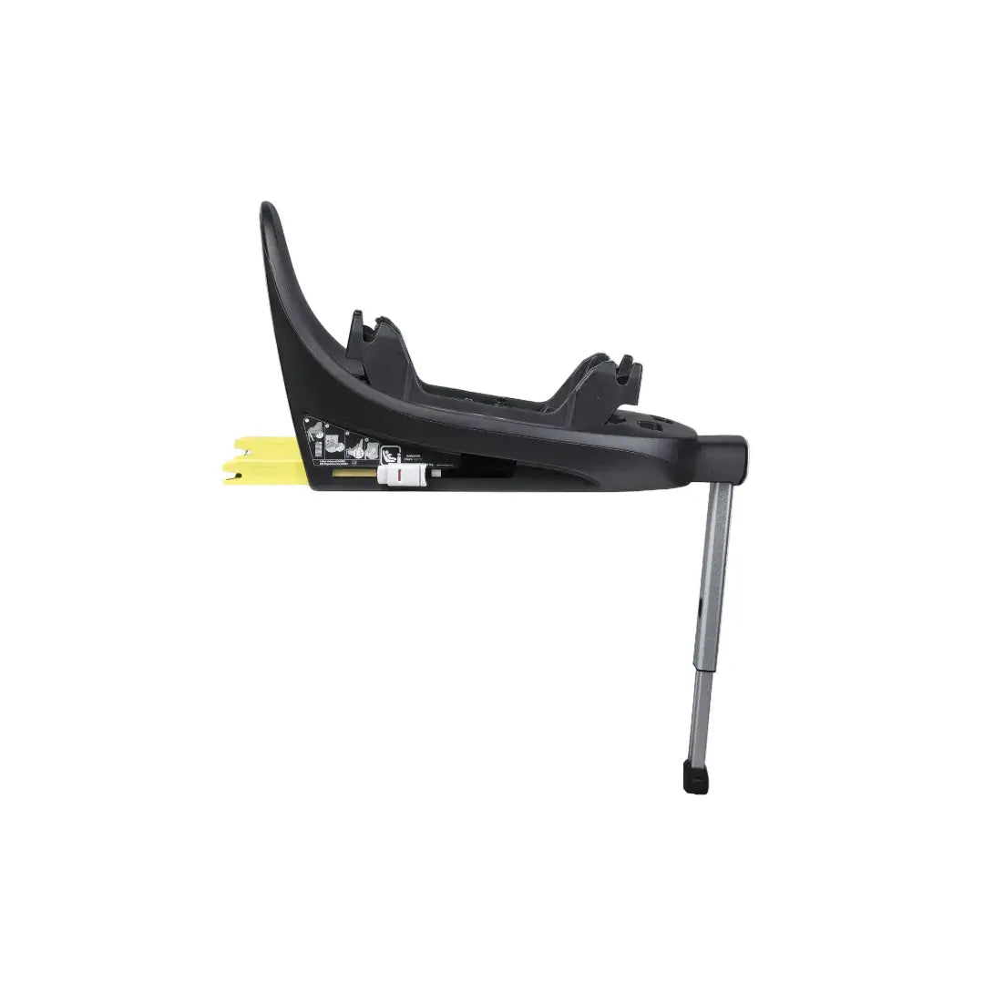 Black bicycle seat post with yellow label on a white background