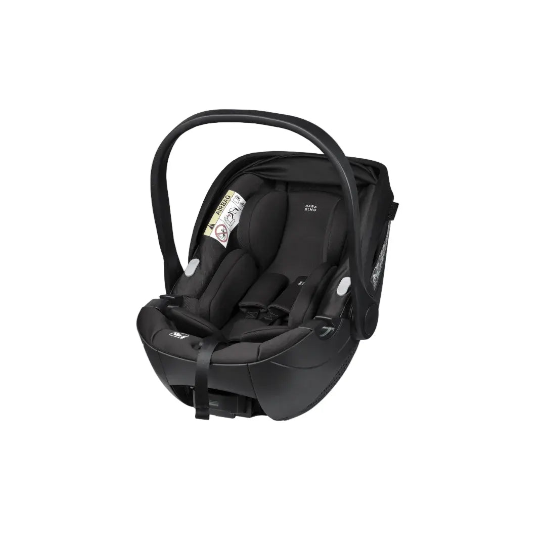 Black baby car seat on a white background