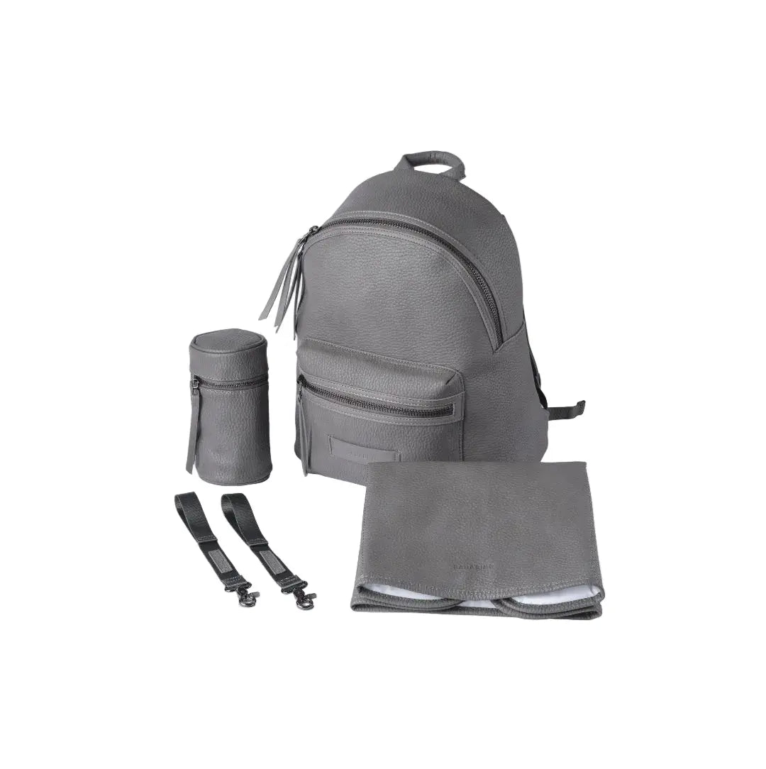 Bababing Luca Vegan Leather Backpack Changing Bag | Luxury Waterproof Nappy Bag | Grey