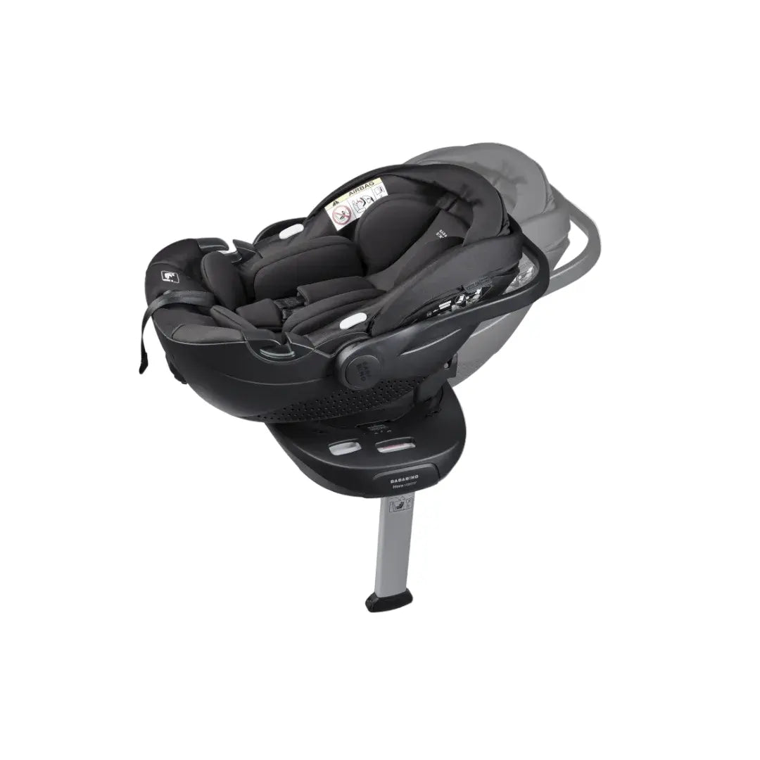 Black and gray baby car seat on a white background