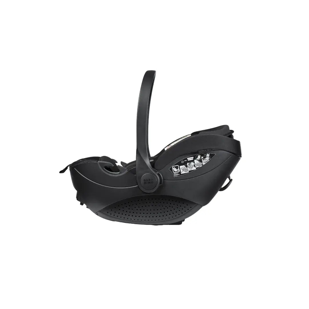 Black baby car seat on a white background