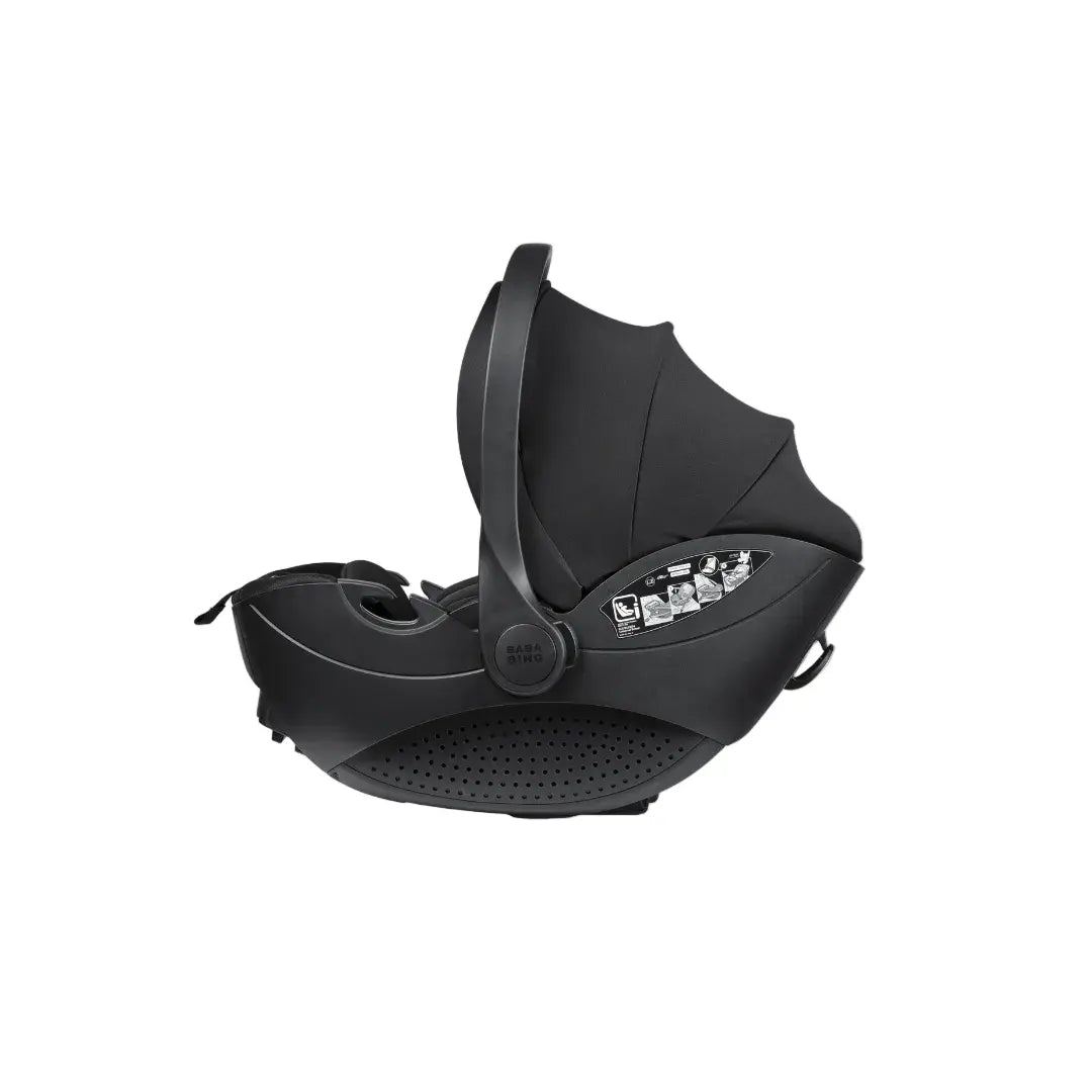Black baby car seat on a white background