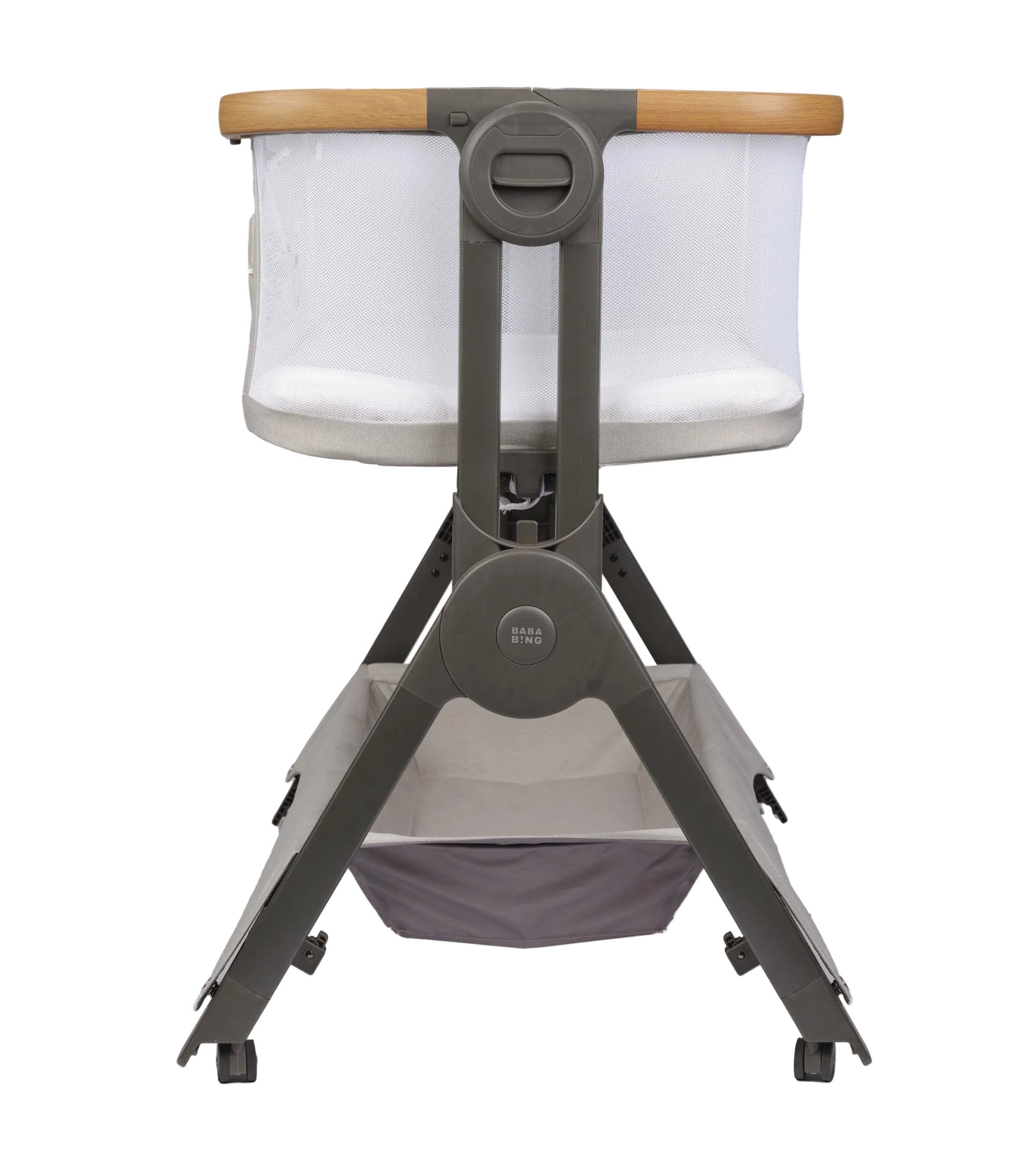 Baby crib with stand on a white background