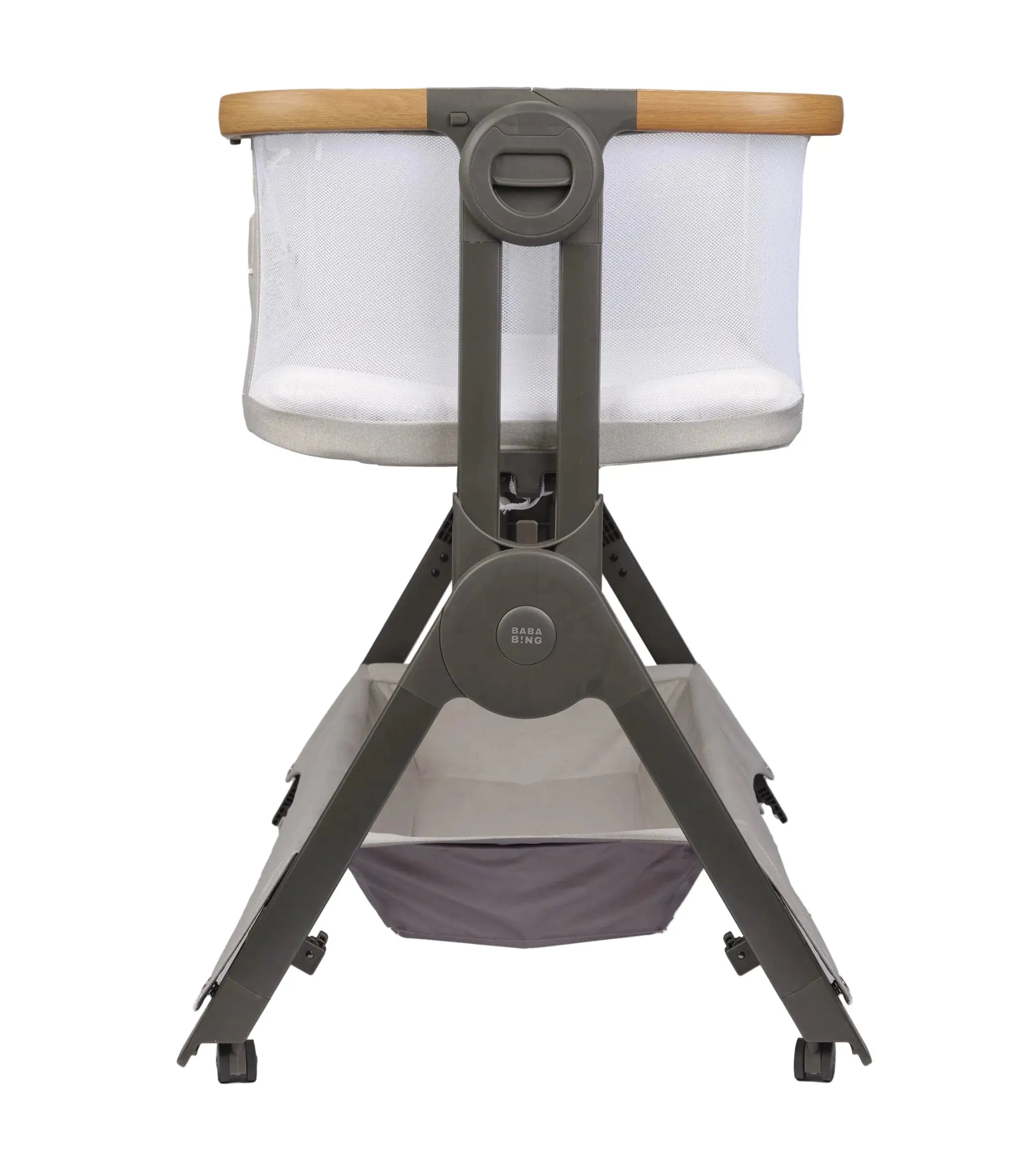 Baby crib with stand on a white background