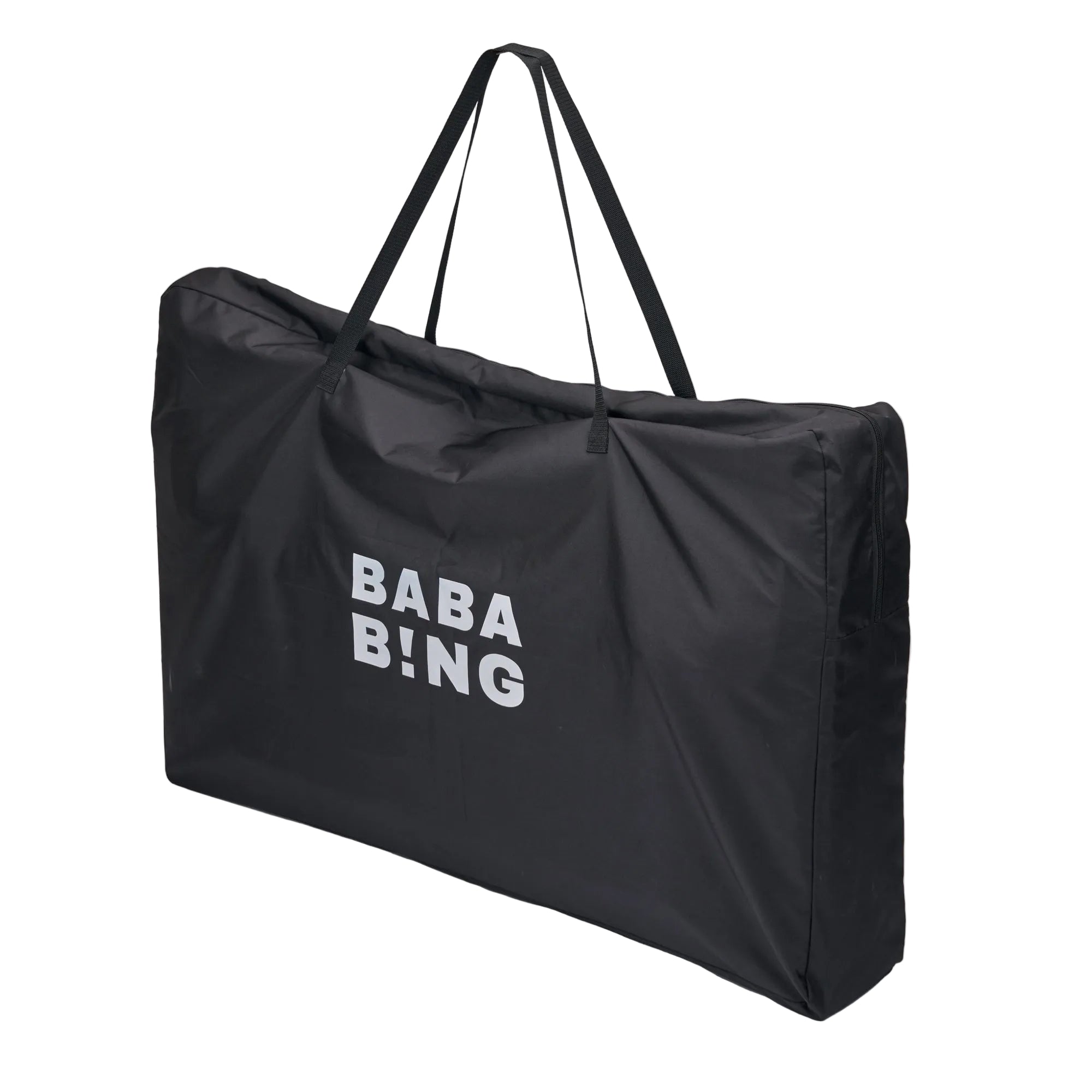 Black bag with 'BABA BING' text on a white background
