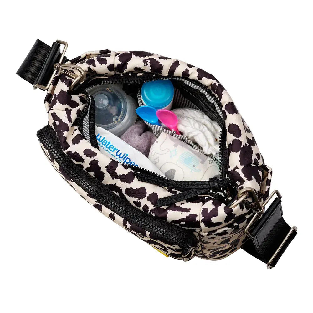 joey baby changing bag leopard print with accessories in main section