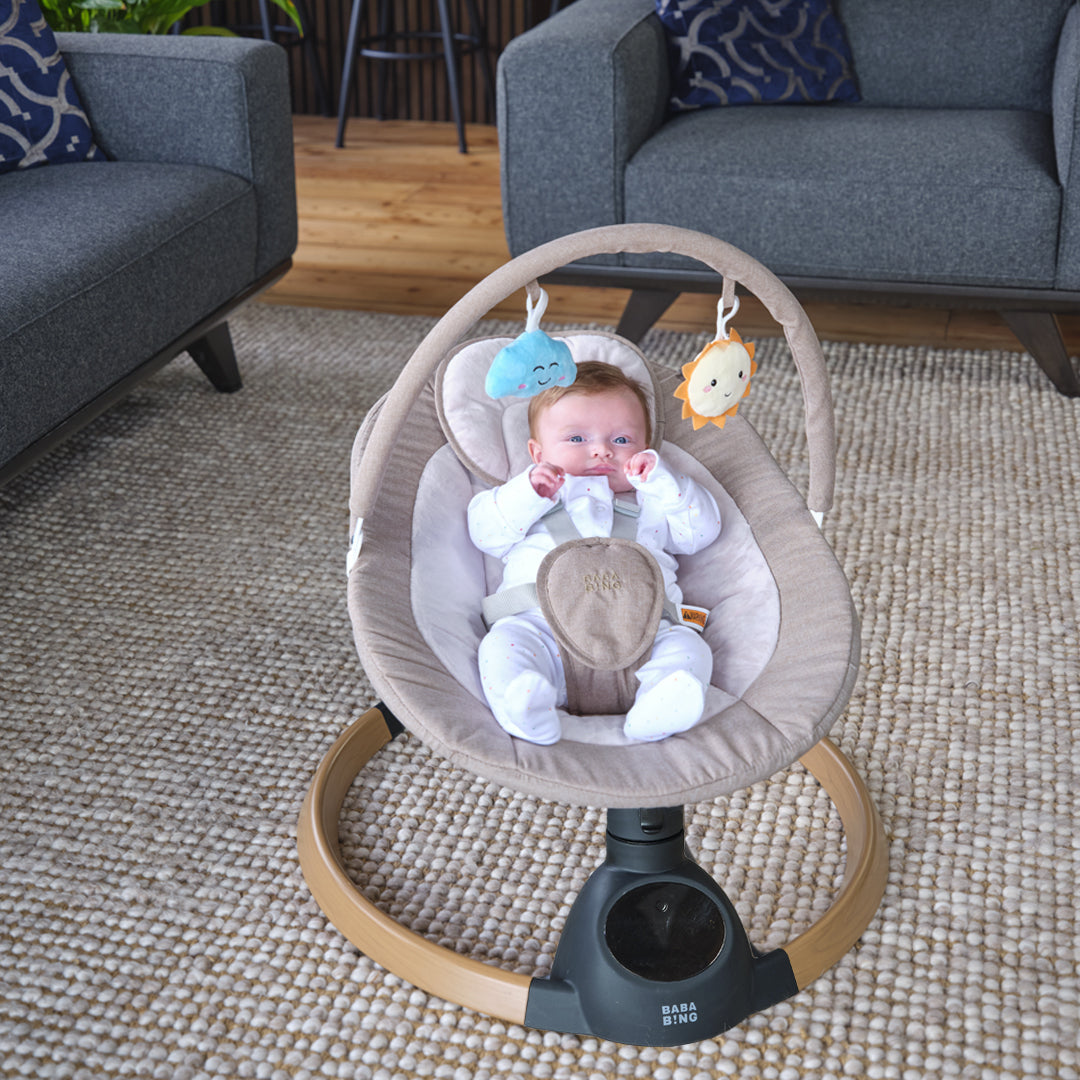 Hub 2 electric baby swing chair (Grey/Beige) +FREE Cady Pushchair Organiser