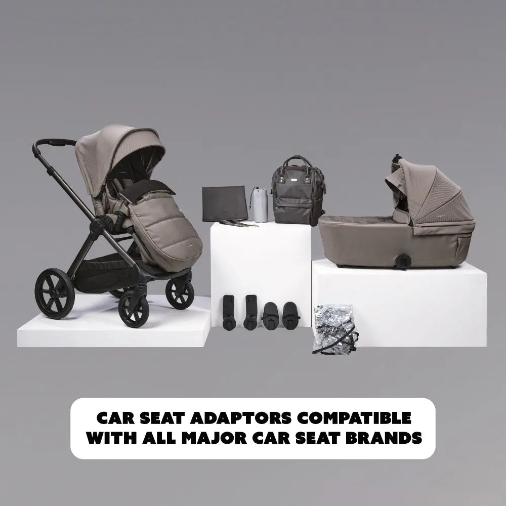 raffi travel system 10 piece bundle in minky colour on grey background