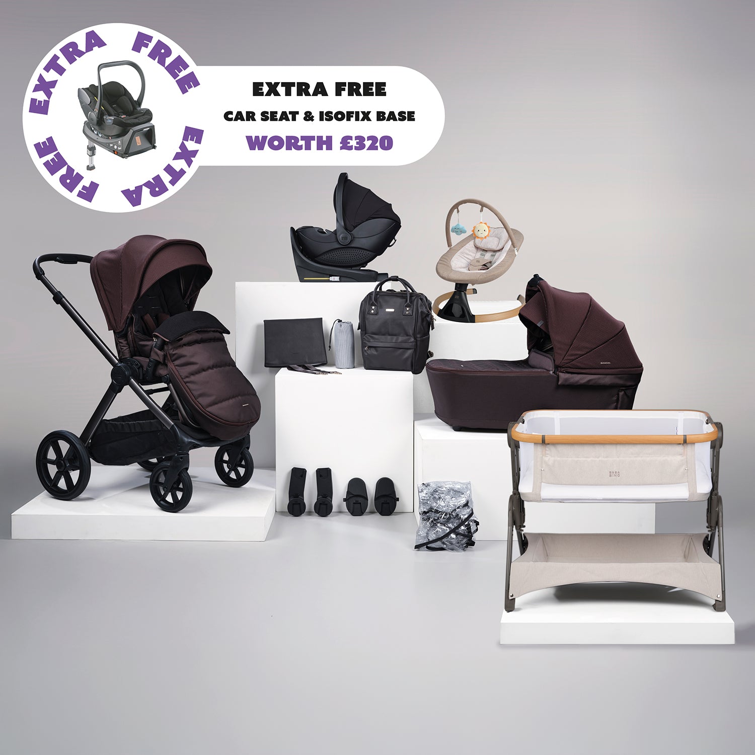 16pc Raffi MKII Travel & Home Bundle with spin car seat and isofix base + FREE Hera car seat & isofix base - Heritage