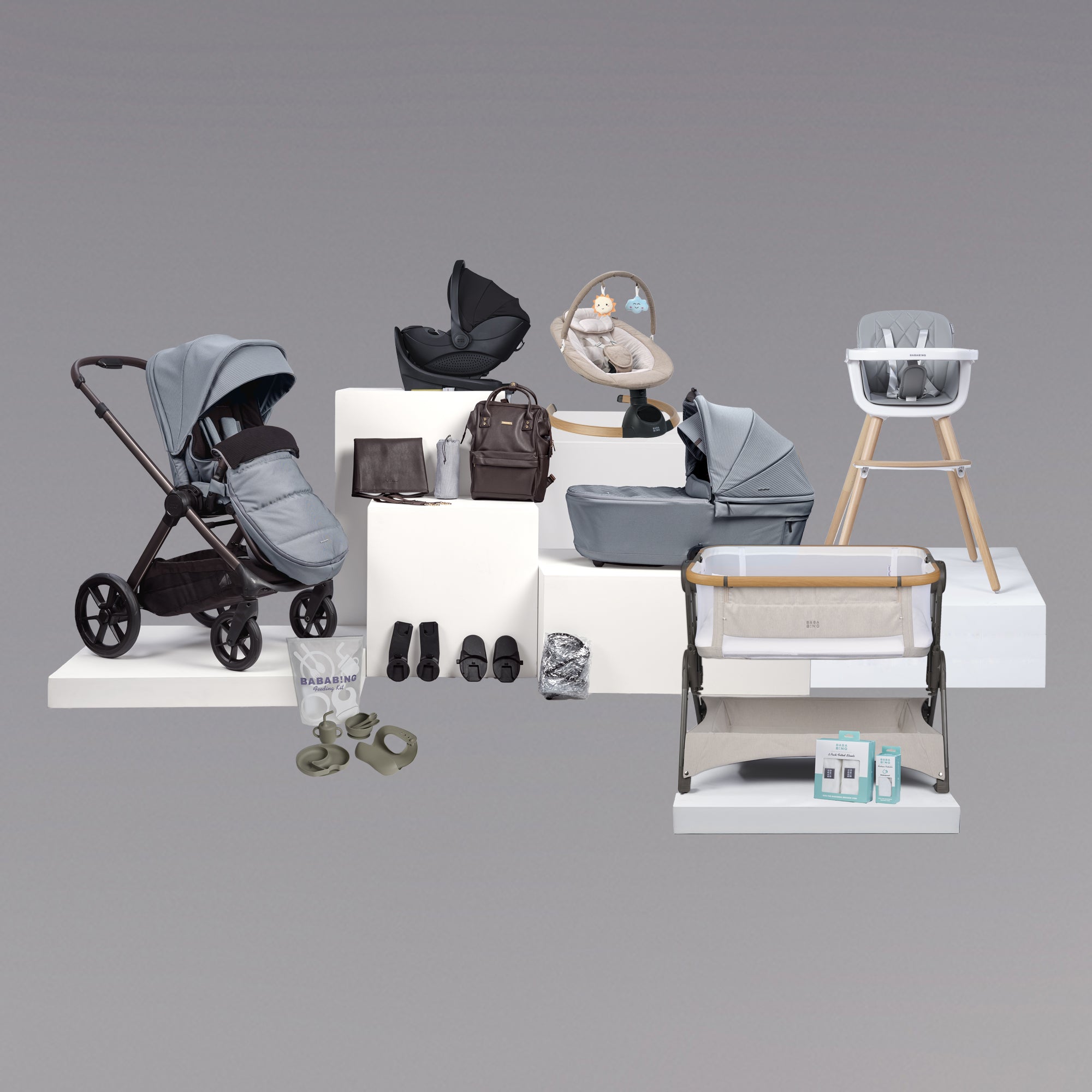 18pc Raffi MKII Travel, Home & Feeding Bundle with spin car seat & isofix base - Duck Egg