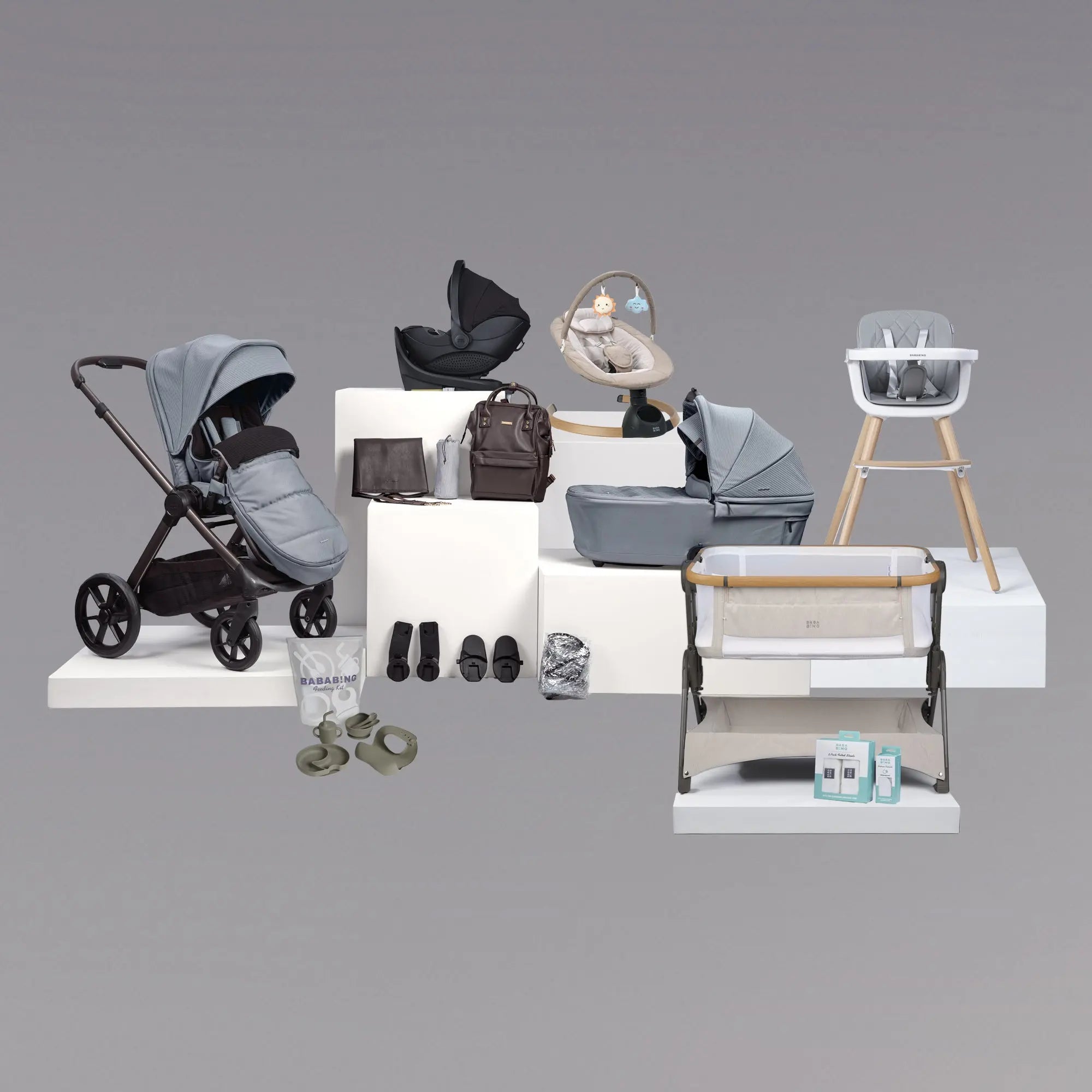 18pc Raffi MKII Travel, Home & Feeding Bundle with spin car seat & isofix base - Duck Egg