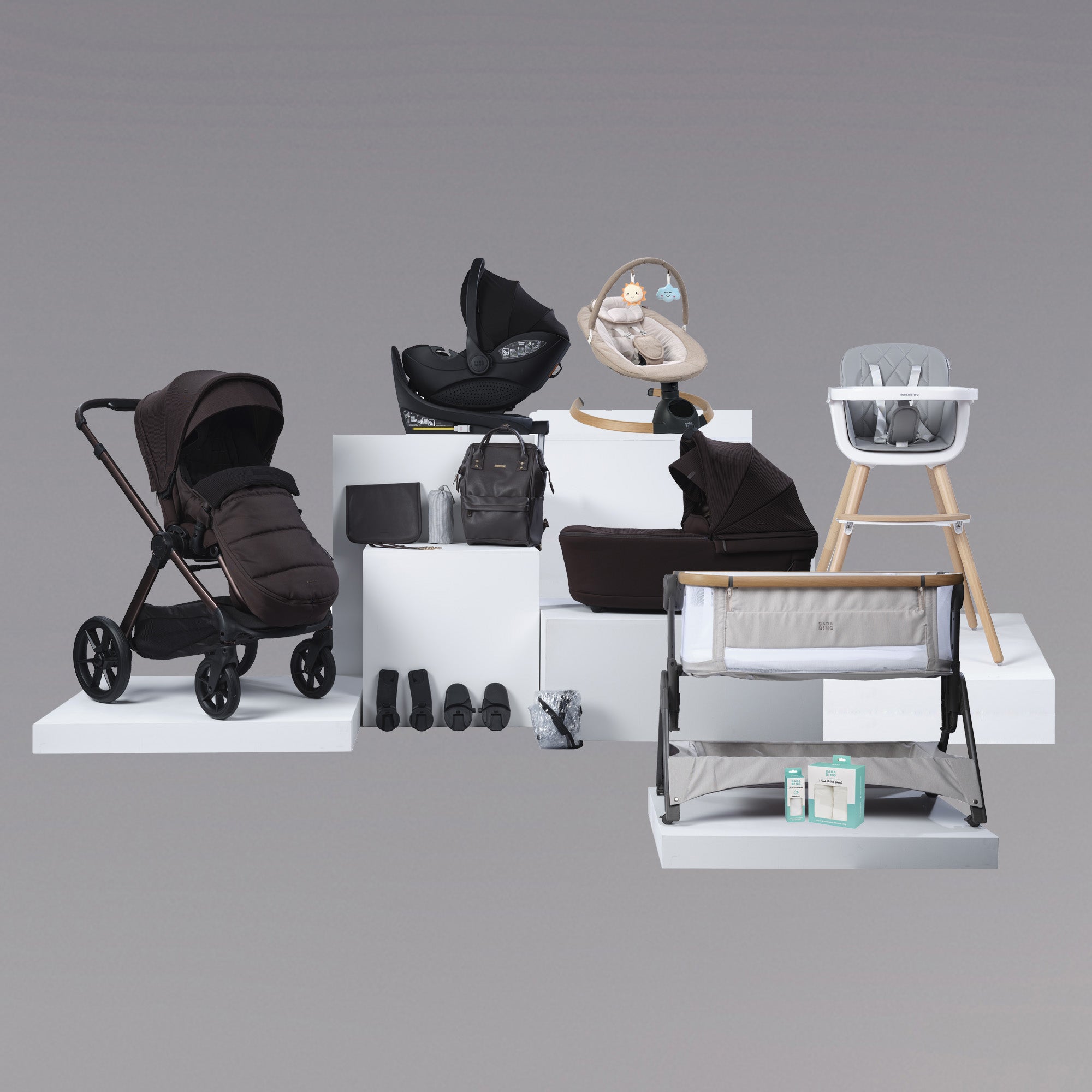 18pc Raffi MKII Travel, Home & Feeding Bundle with spin car seat & isofix base - Kofe