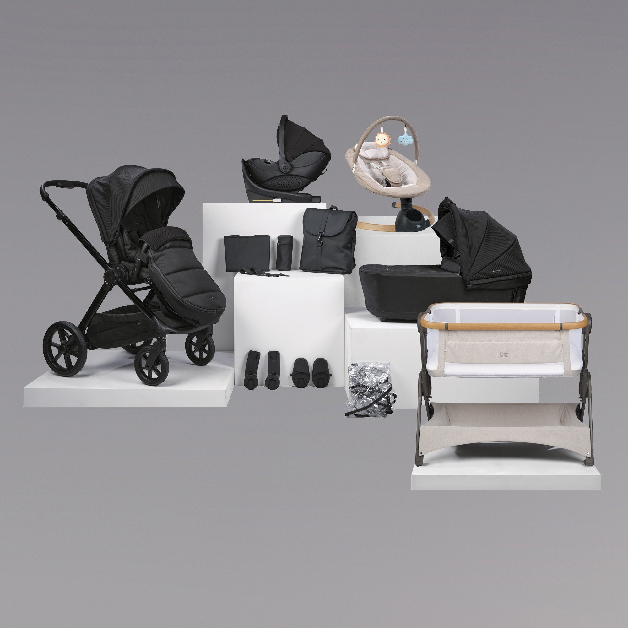 16pc Raffi MKII Travel & Home Bundle with spin car seat & isofix base - Satin Black
