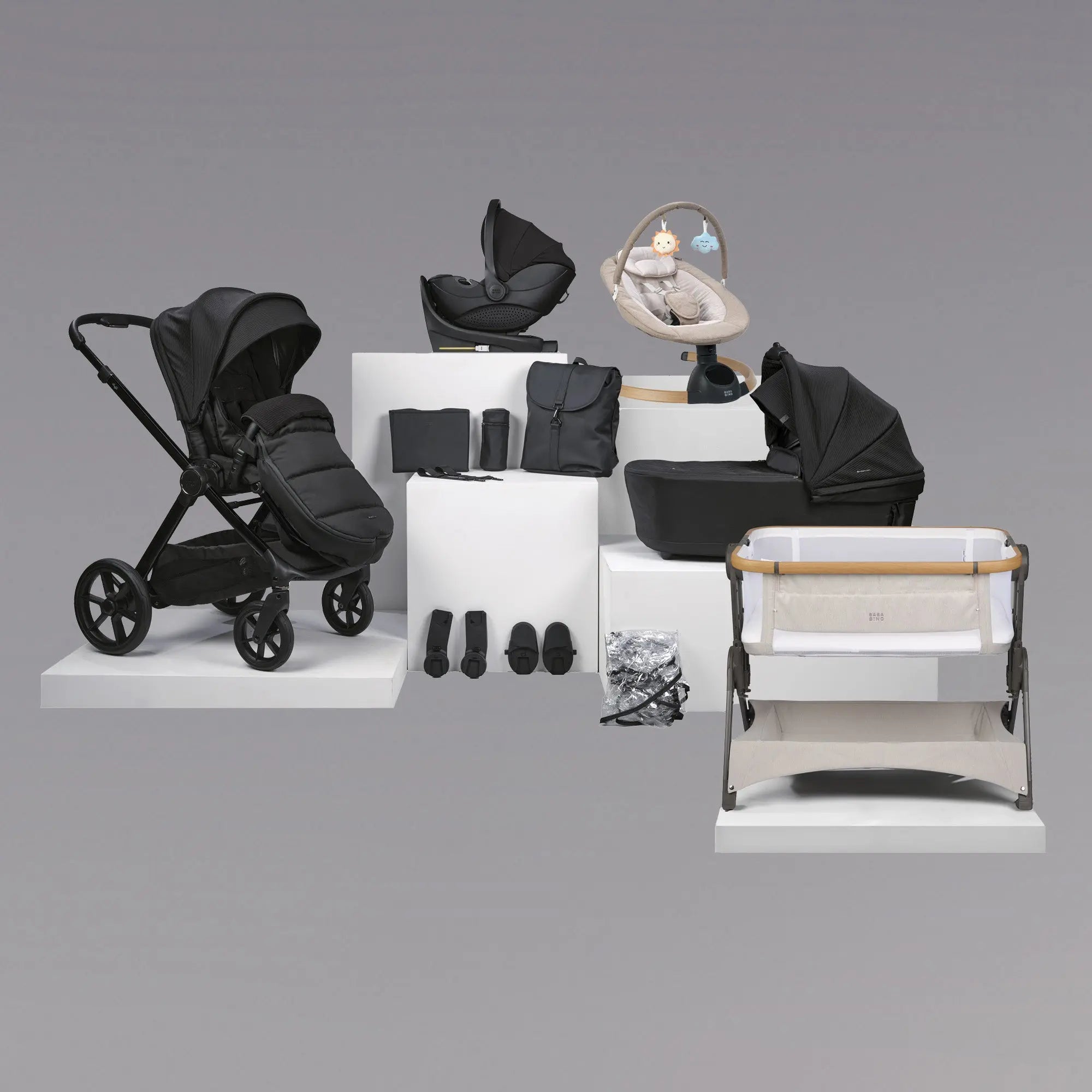16pc Raffi MKII Travel & Home Bundle with spin car seat & isofix base - Satin Black