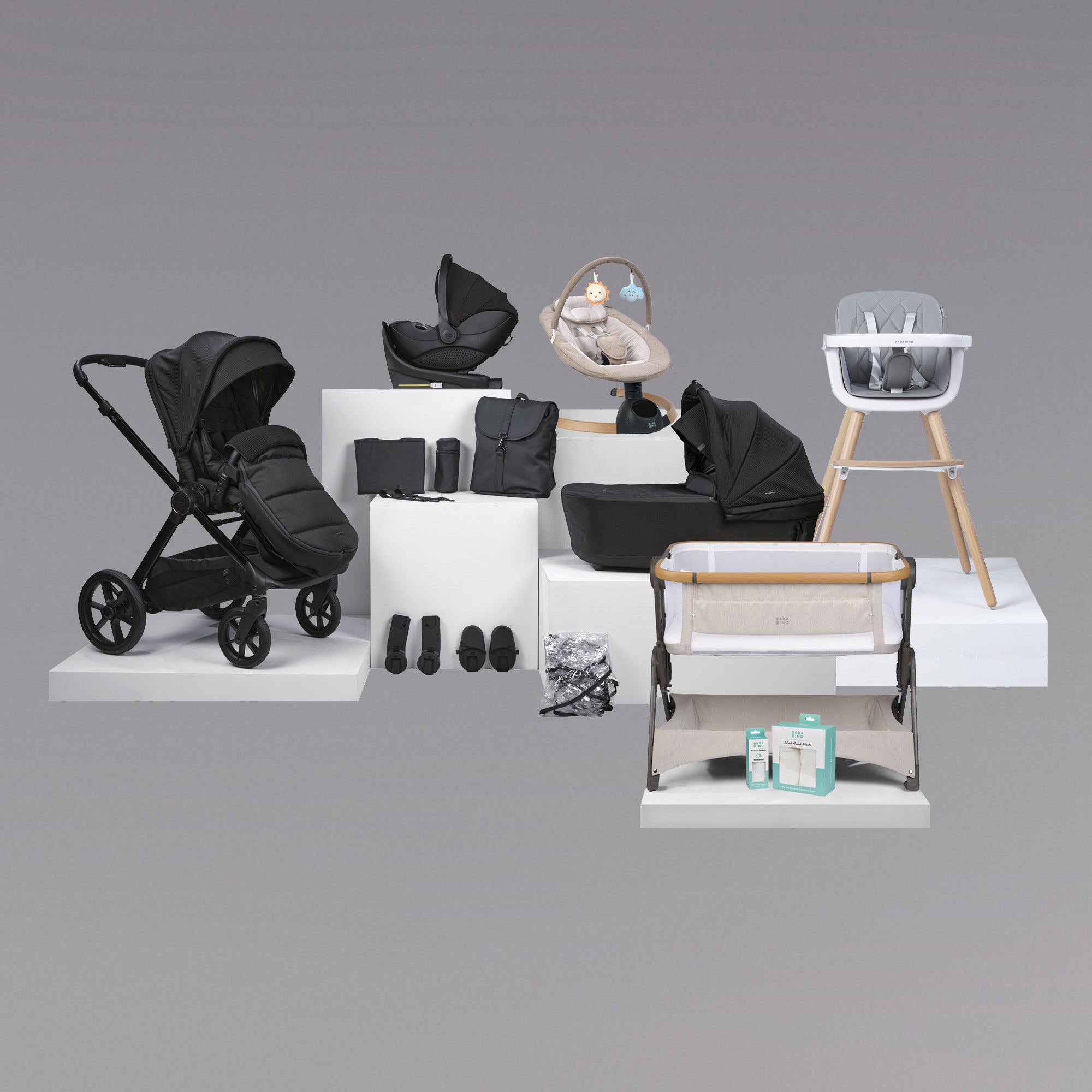 18 pc Raffi MKII Travel, Home & Feeding Bundle with spin car seat & isofix base - Satin Black