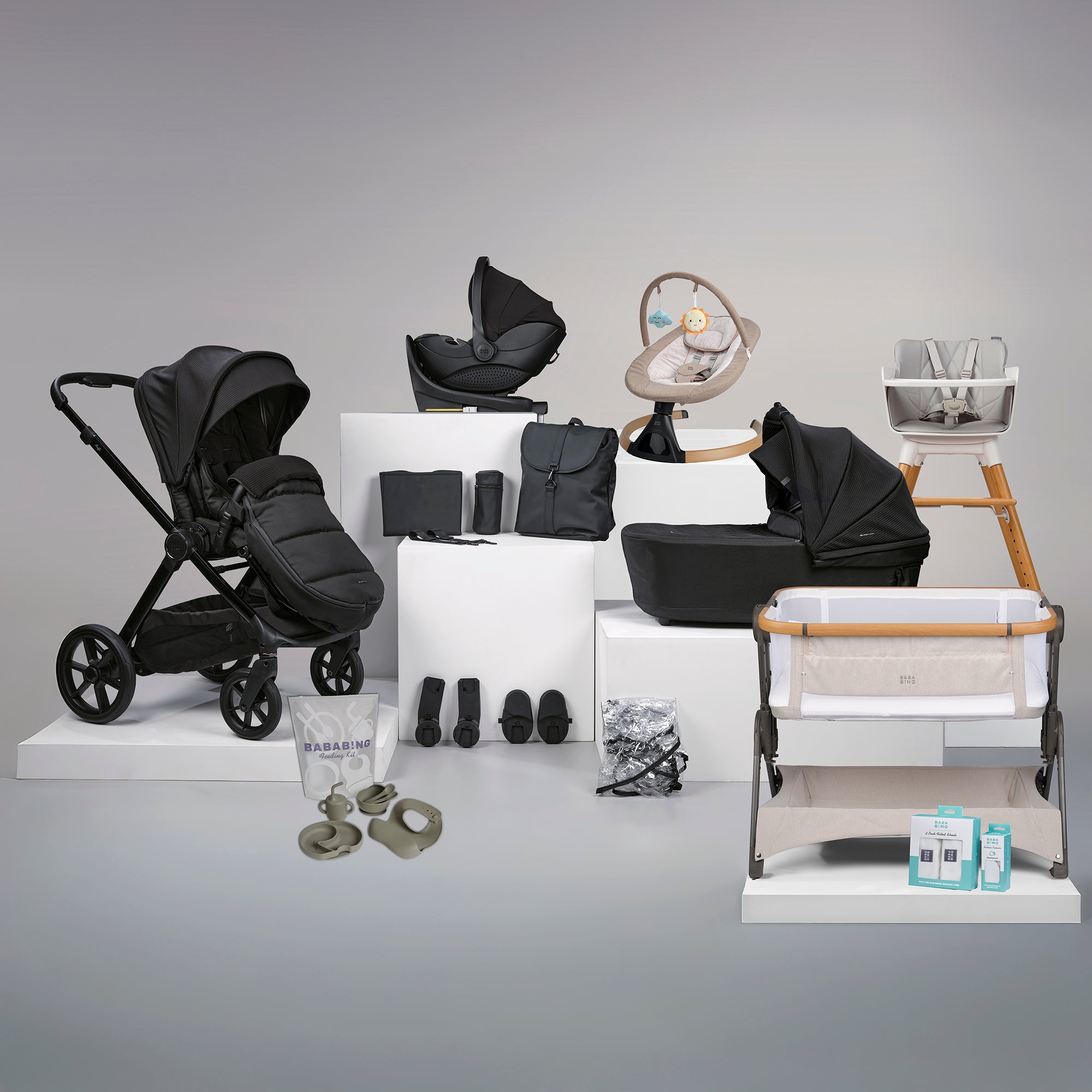 18 pc Raffi MKII Travel, Home & Feeding Bundle with spin car seat & isofix base - Satin Black