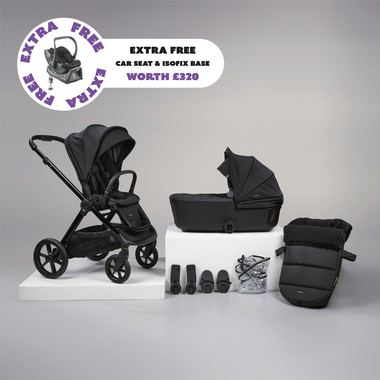 Raffi Travel System MKII + FREE Hera car seat & isofix base - Satin Black