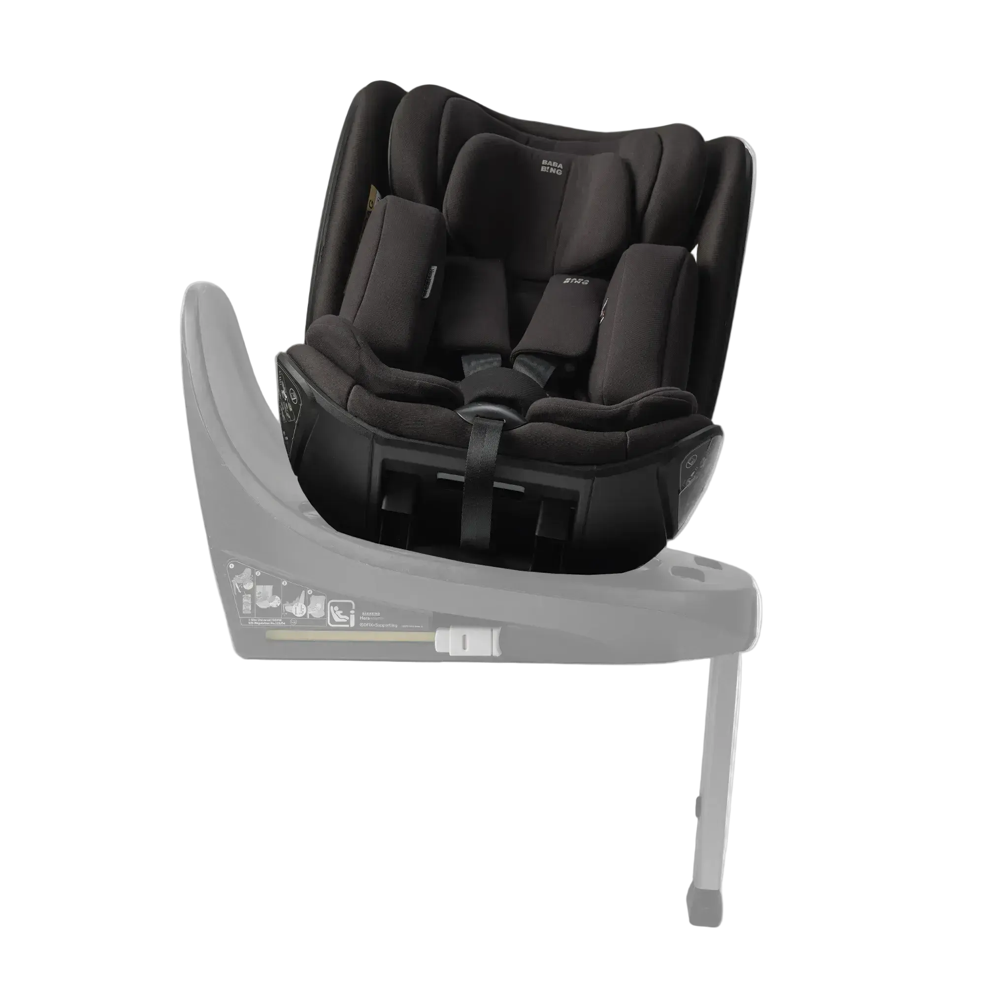 side view of car seat attached to isofix base