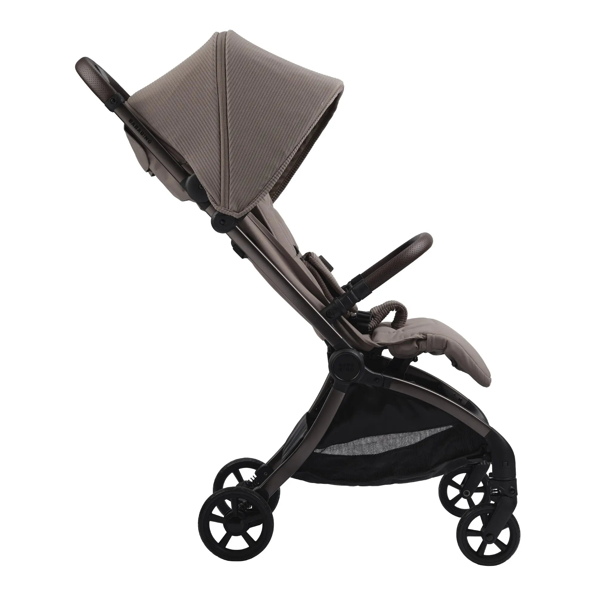 side view of compact pushchair in minky colour