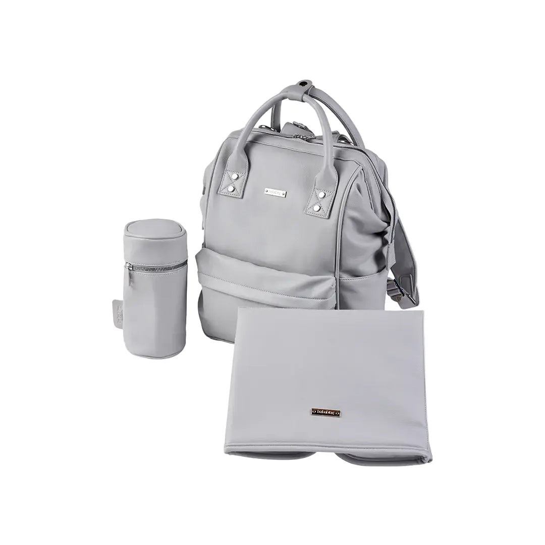 Bababing Mani Vegan Leather Backpack Changing Bag | Luxury Waterproof Nappy Bag | Grey