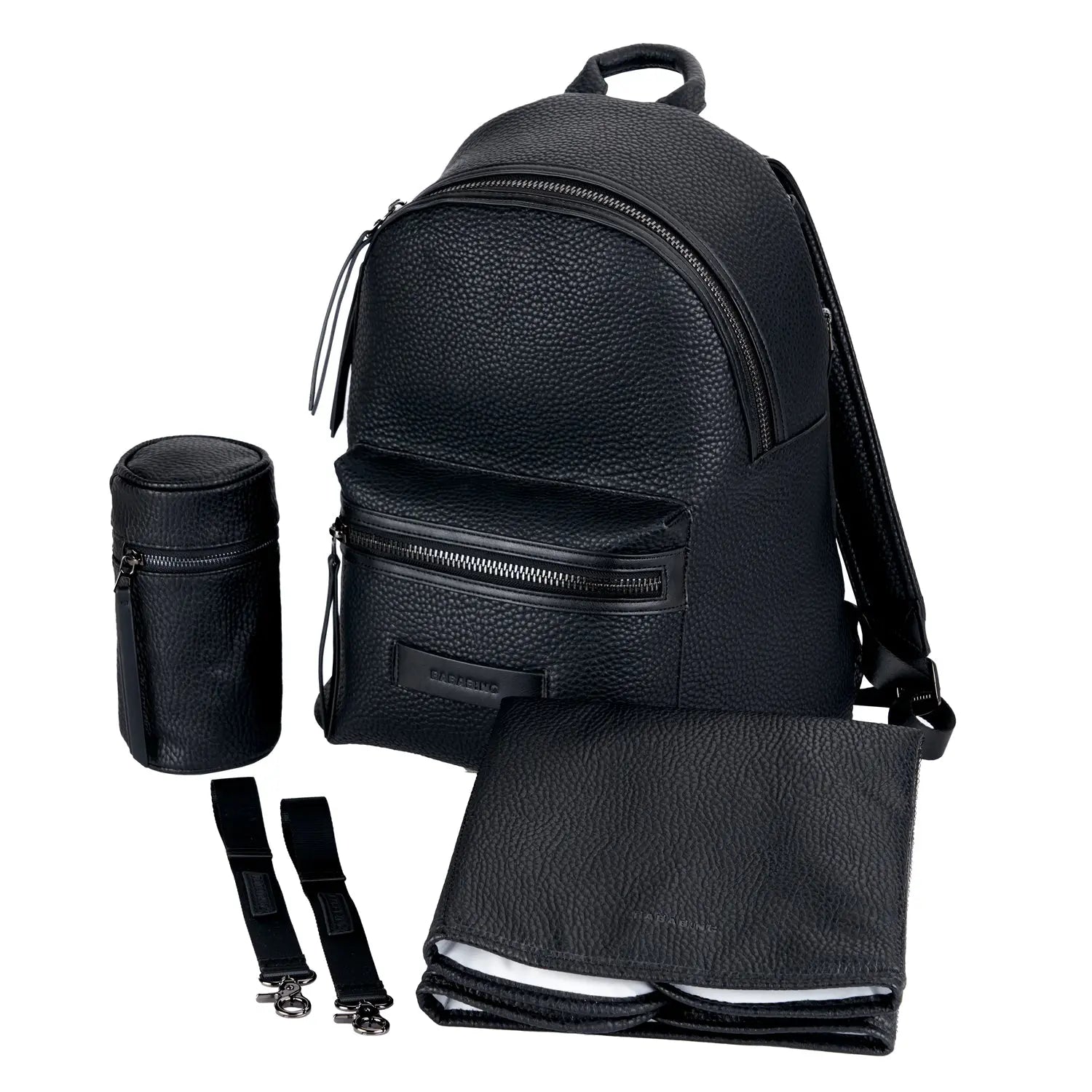 Bababing Luca Vegan Leather Backpack Changing Bag | Luxury Waterproof Nappy Bag | Black