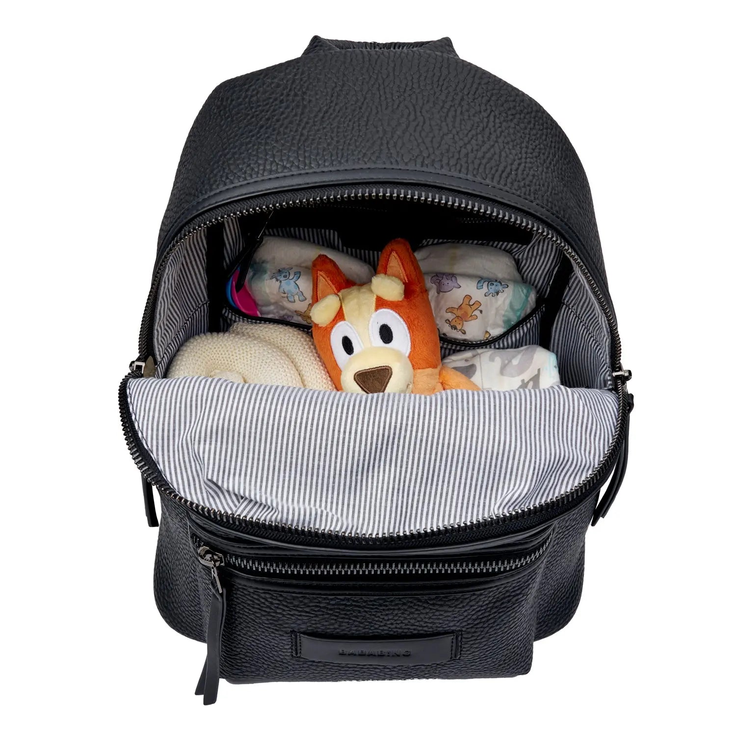 luca baby changing bag in black front main section
