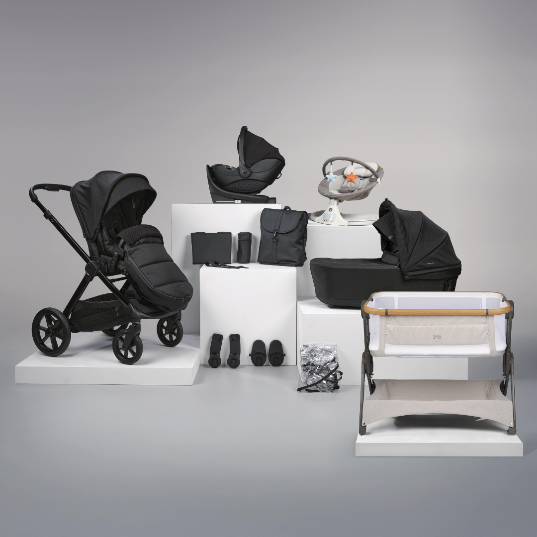 16pc Raffi MKII Travel & Home Bundle with spin car seat & Isofix base- Gloss Black
