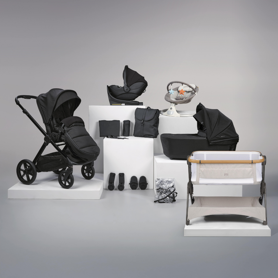 16pc Raffi MKII Travel & Home Bundle with spin car seat & Isofix base- Gloss Black