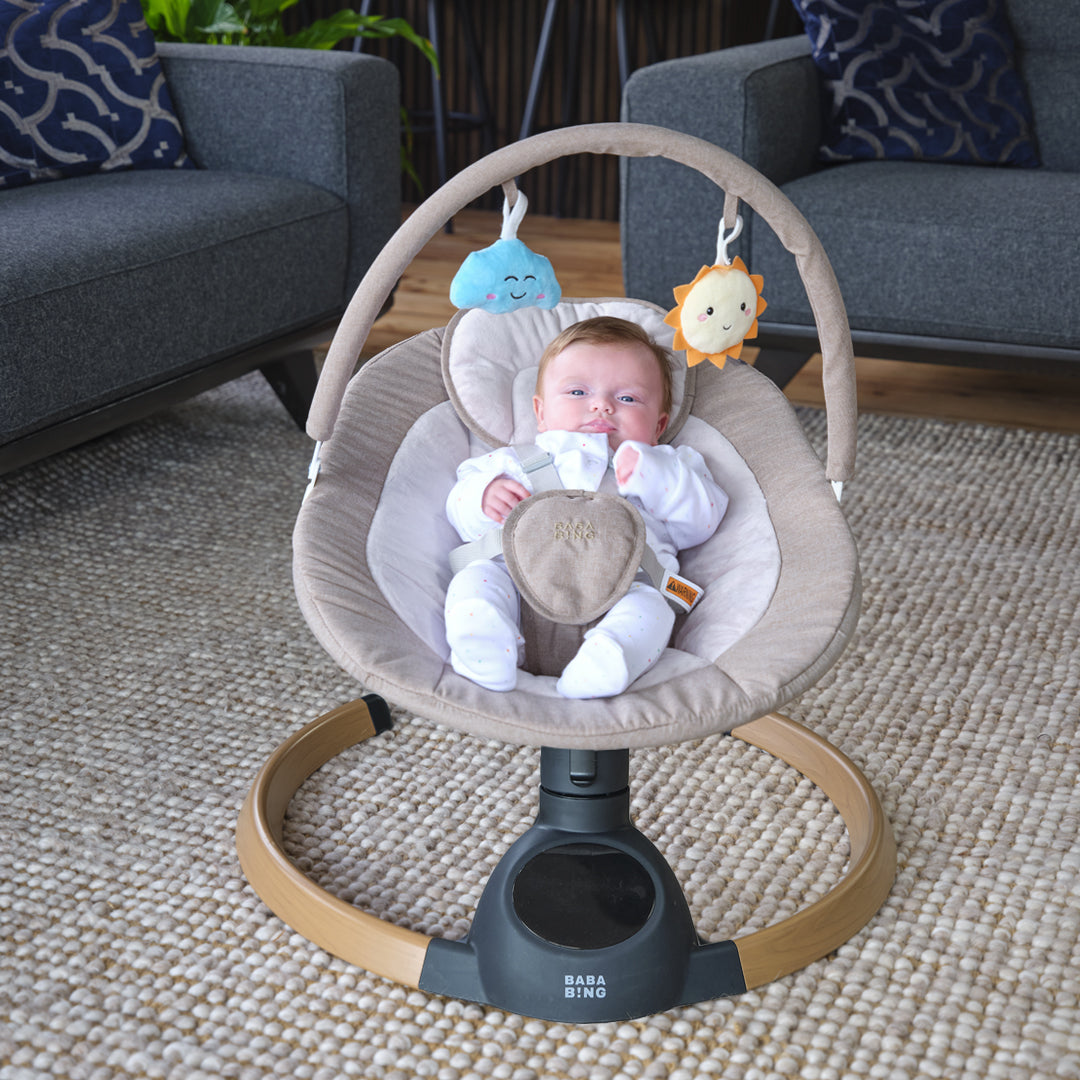 Hub 2 electric baby swing chair (Grey/Beige) +FREE  Cady Pushchair Organiser