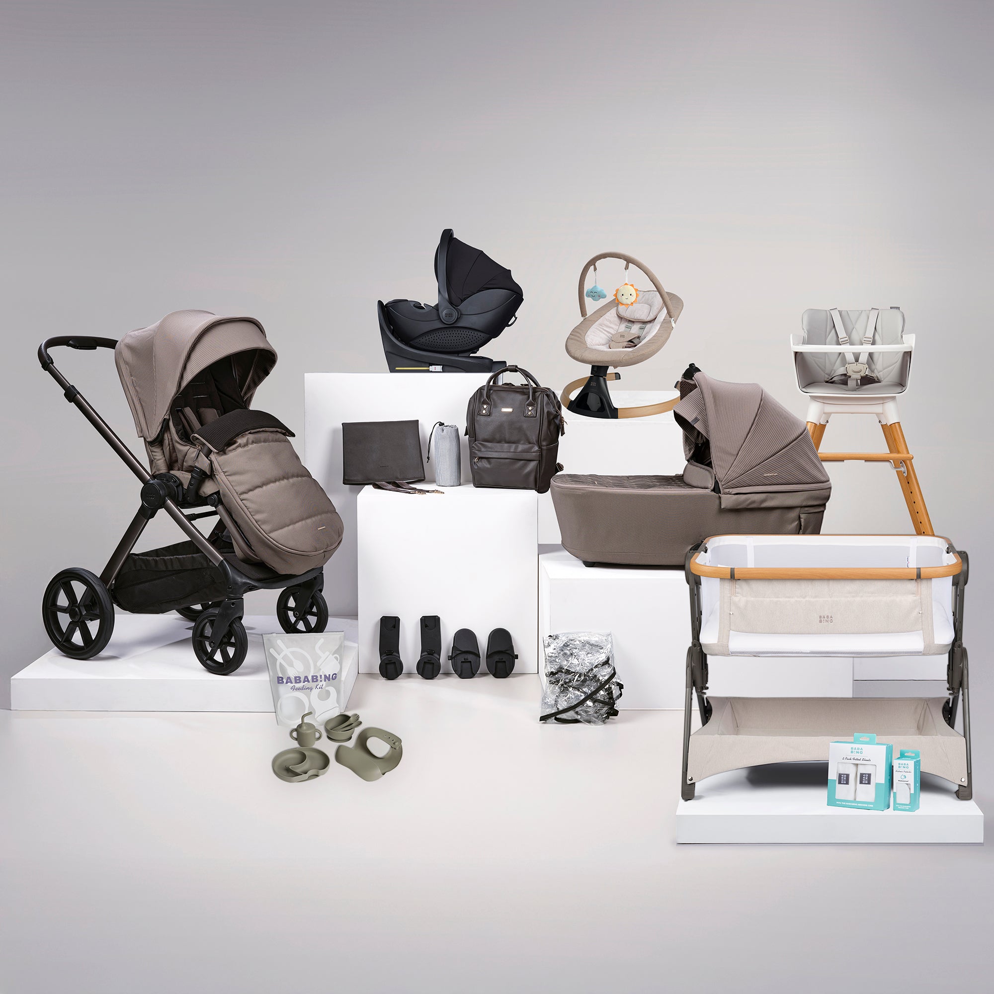 18pc Raffi MKII Travel, Home & Feeding Bundle with spin car seat & Isofix base - Minky
