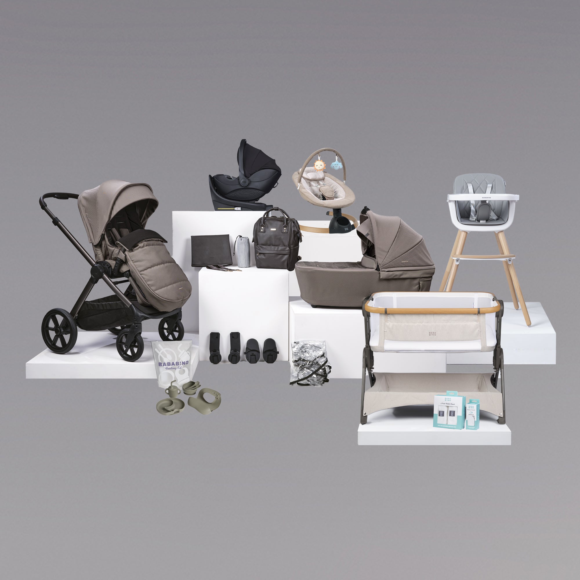 18pc Raffi MKII Travel, Home & Feeding Bundle with spin car seat & isofix base - Minky