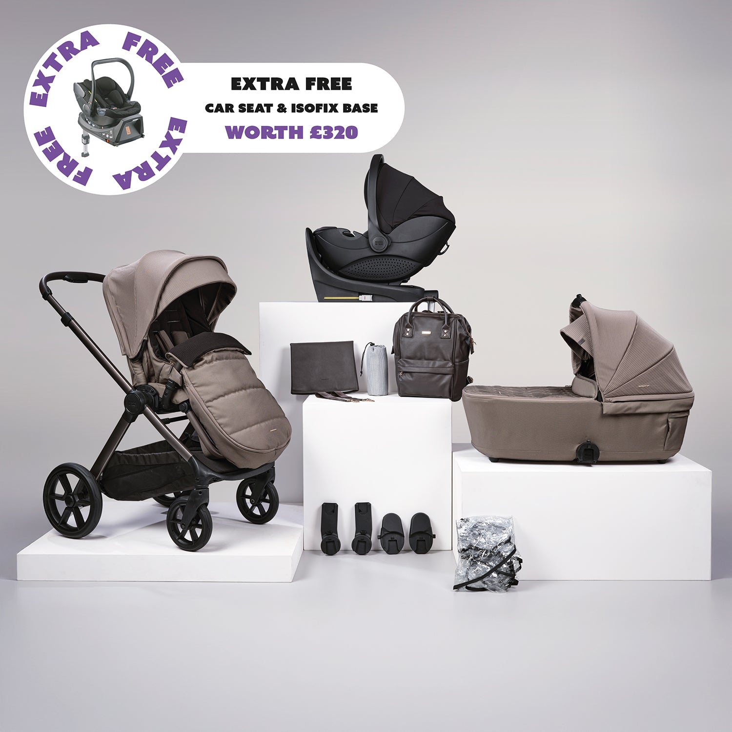 12 pc Raffi MKII Travel Bundle with spin car seat & isofix base + FREE Hera car seat & isofix base - Minky