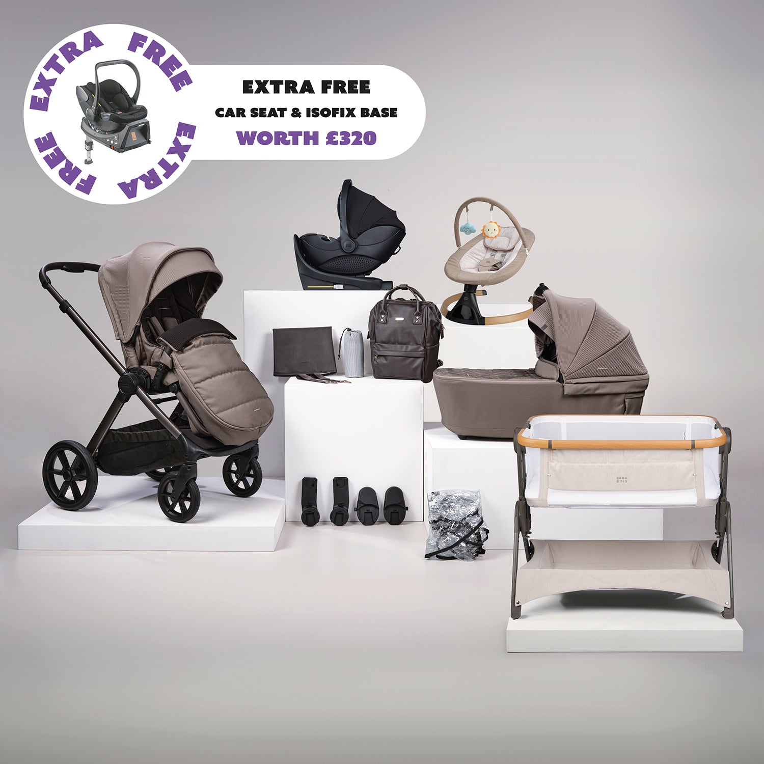 16pc Raffi MKII Travel & Home Bundle with spin car seat & isofix base + FREE Hera car seat & isofix base - Minky