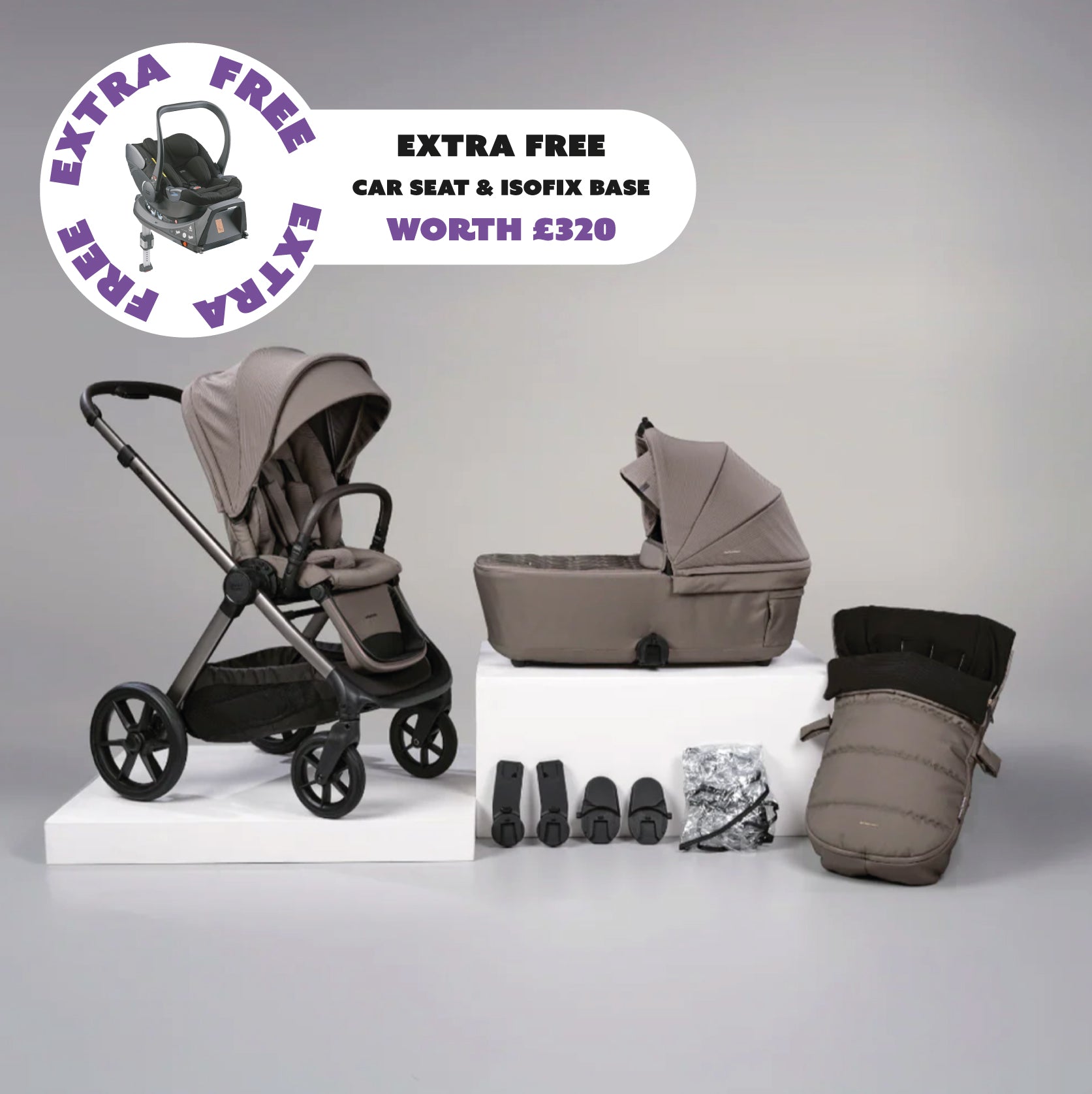 Raffi Travel System MKII + FREE Hera car seat & isofix base - Minky