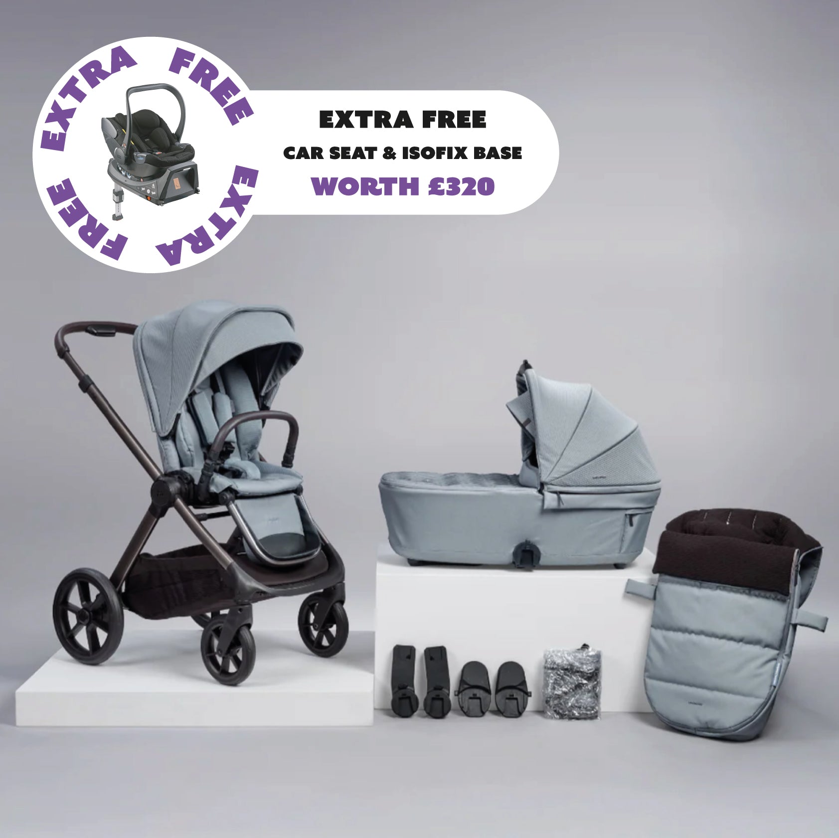 Raffi Travel System MKII + FREE Hera car seat & isofix base - Duck Egg