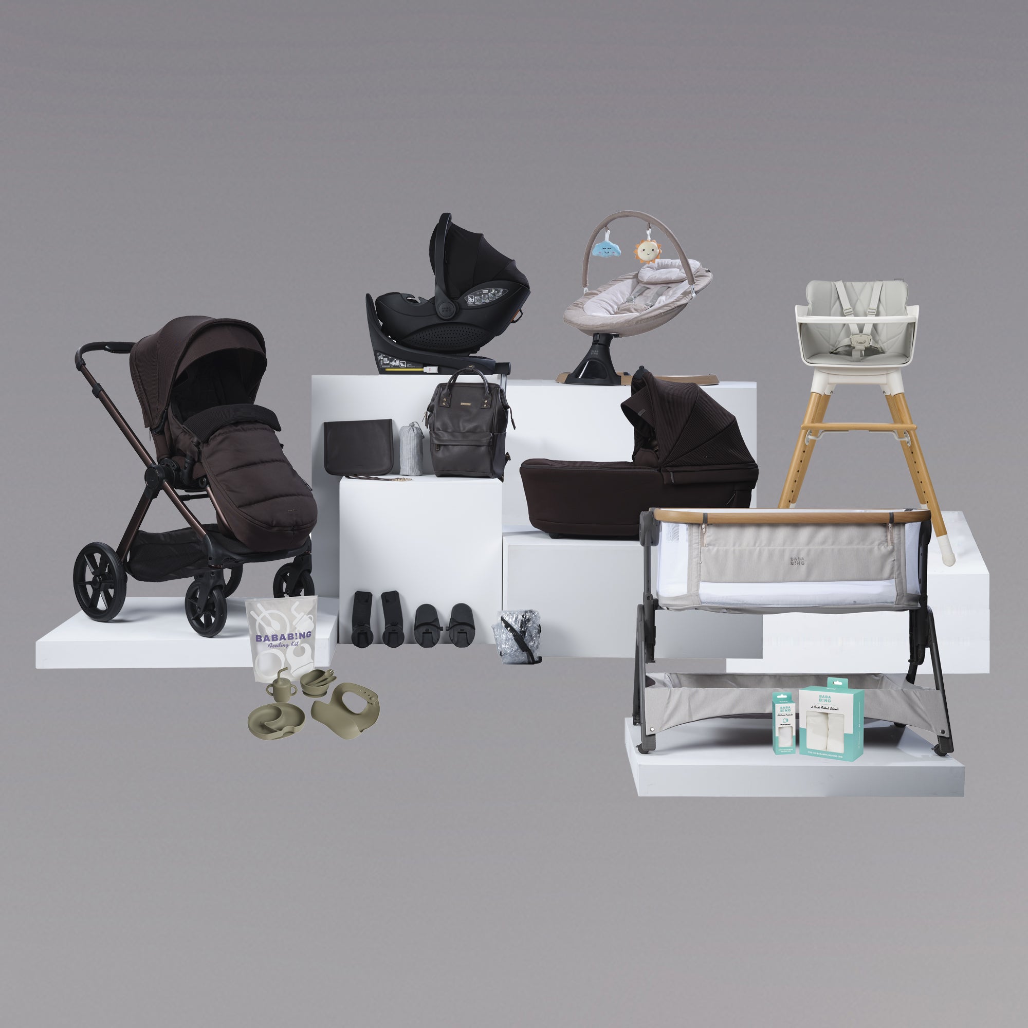 18pc Raffi MKII Travel, Home & Feeding Bundle with spin car seat & Isofix base - Kofe