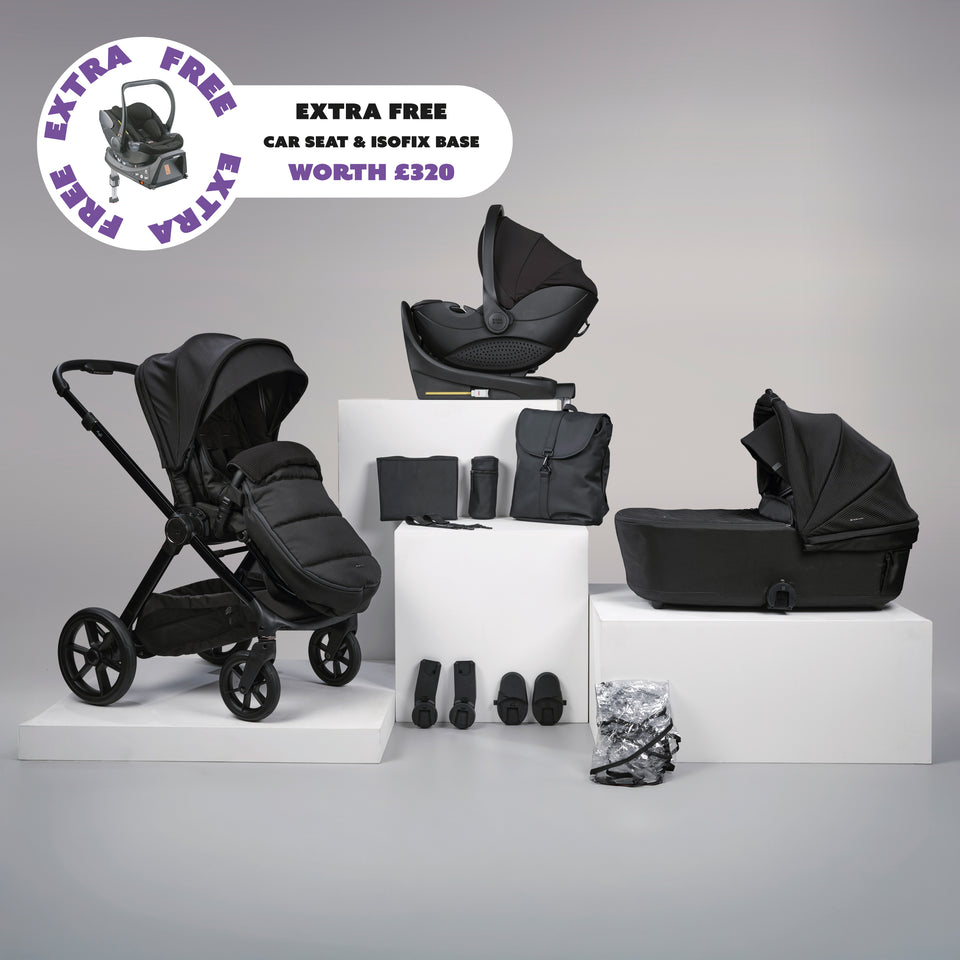 12 pc Raffi MKII Travel Bundle with spin car seat & isofix base + FREE Hera car seat & isofix base  - Satin Black