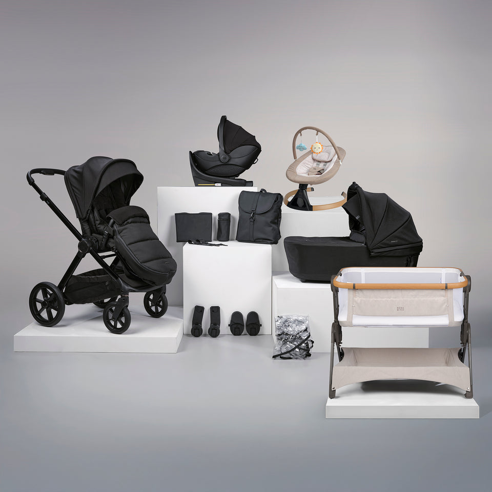 16pc Raffi MKII Travel & Home Bundle with spin car seat & isofix base + FREE Compact Stroller - Satin Black