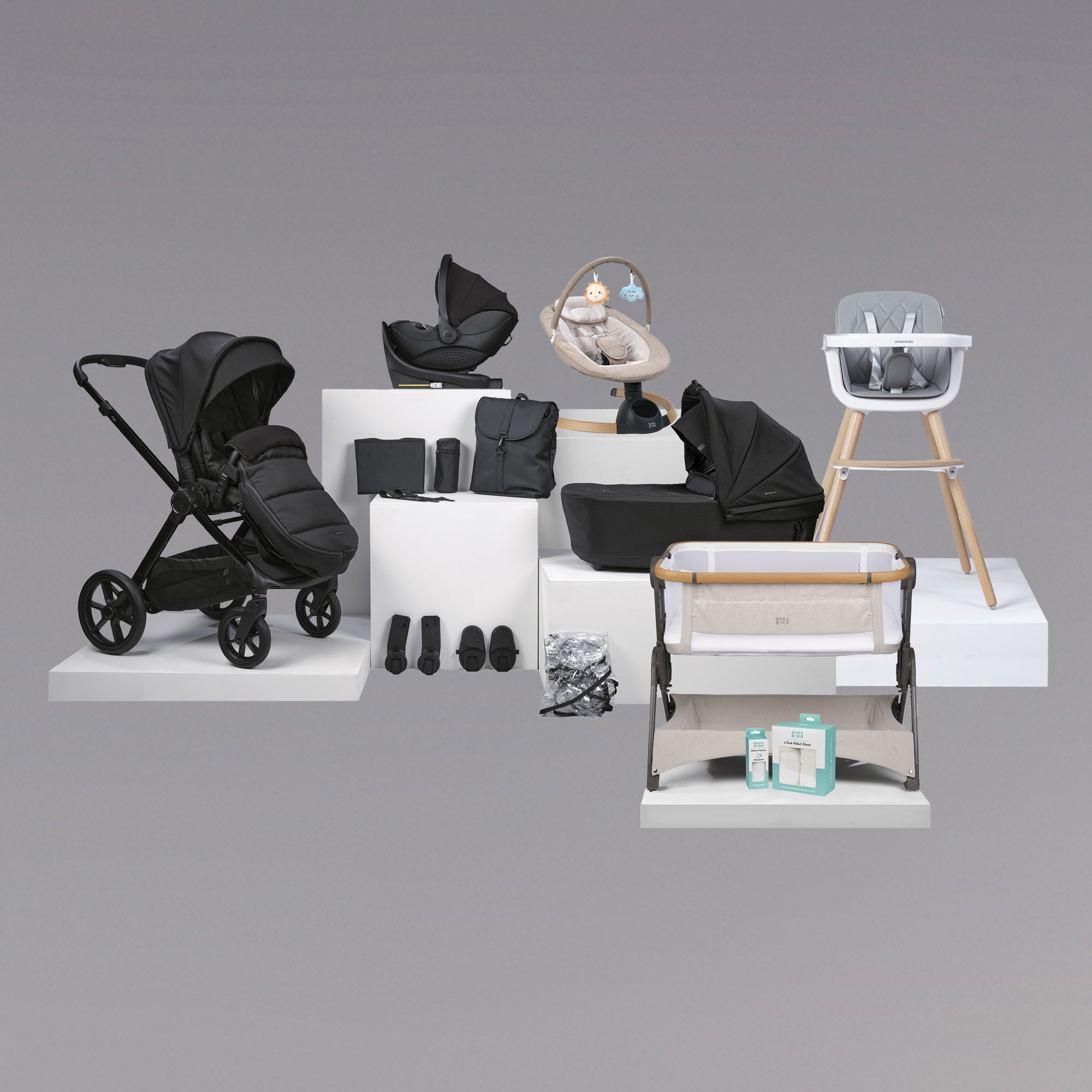 18 pc Raffi MKII Travel, Home & Feeding Bundle with spin car seat & isofix base - Satin Black