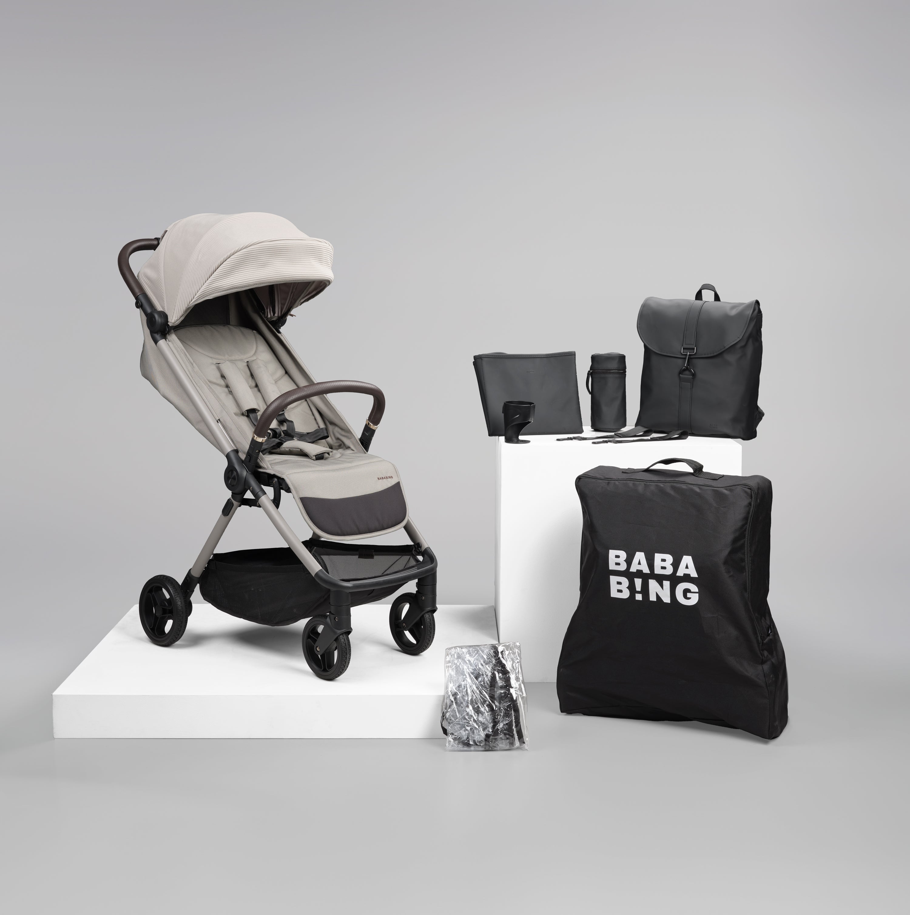 Auto Fold Compact Stroller Bundle Almond